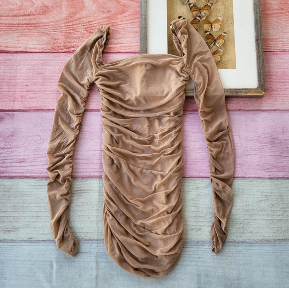 Princess Polly beige Charvi Mini Dredd Long Sleeve Bodycon Dress 8US - Picture 5 of 9